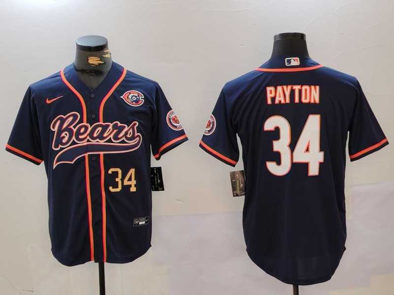Men%27s Chicago Bears #34 Walter Payton Navy Throwback With Patch Cool Base Stitched Baseball Jerseys